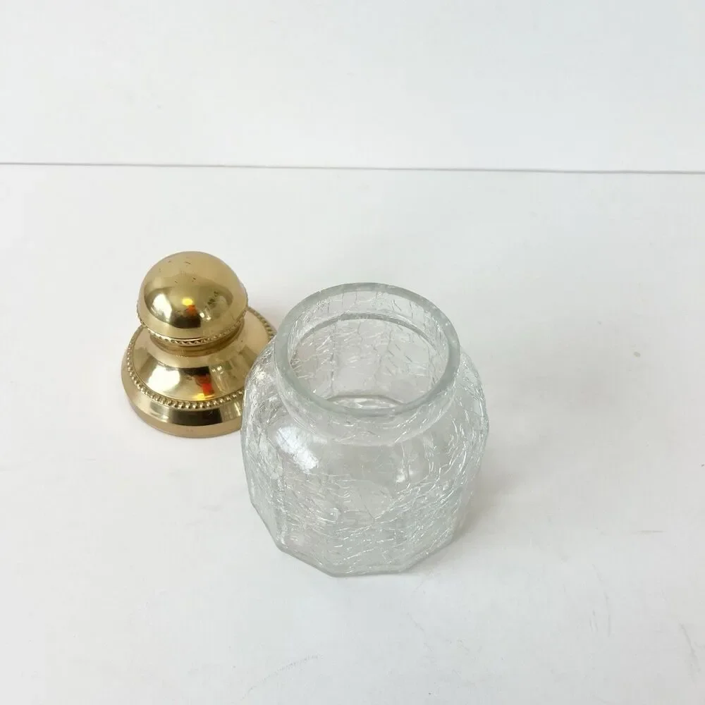 Vintage 1980s Croscill Home Saxony Gold Lid Crackle Glass Jar 5.5 in Storage